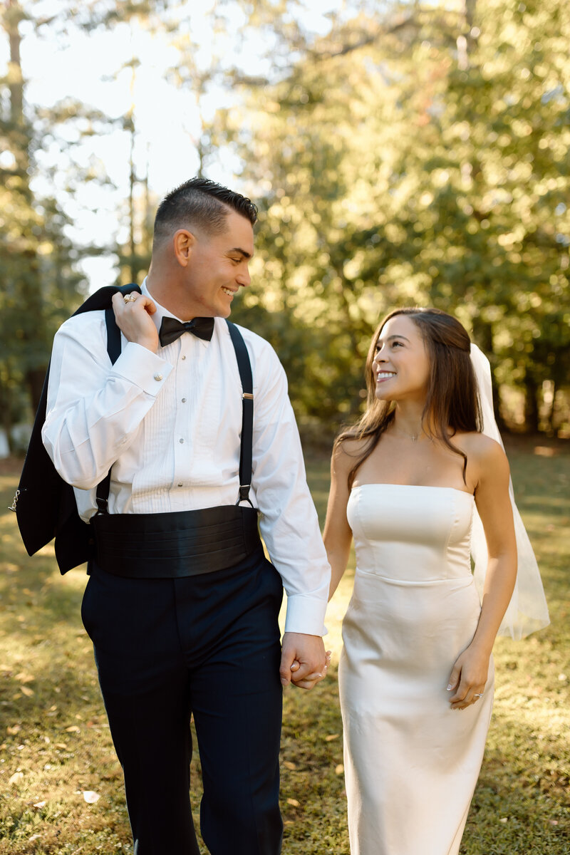 groom and bride embracing closely in North Georgia  golden hour