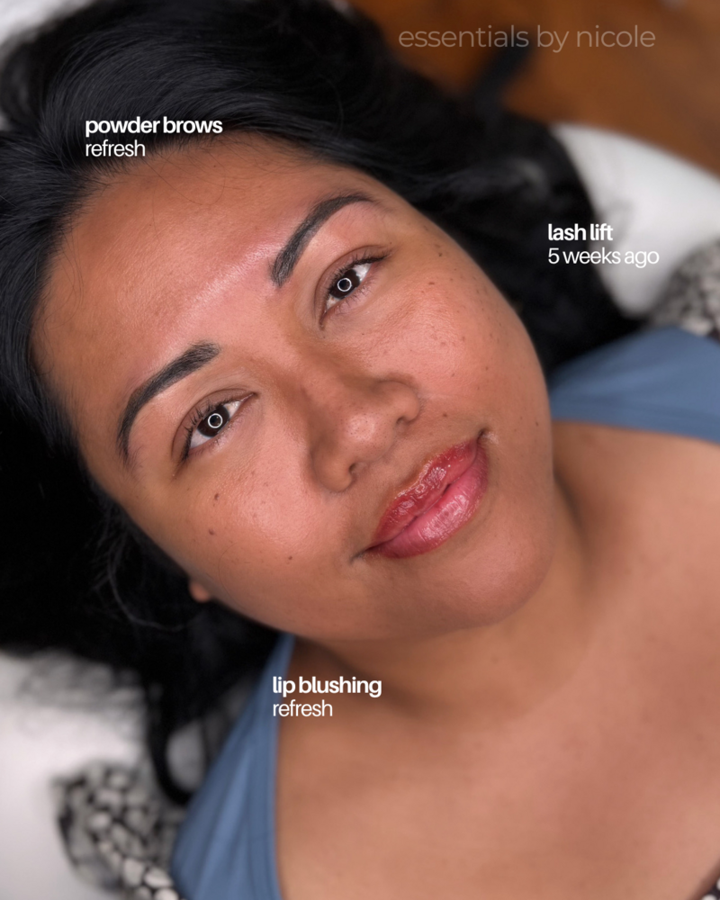 Before and after permanent makeup powder brows on sparse eyebrows