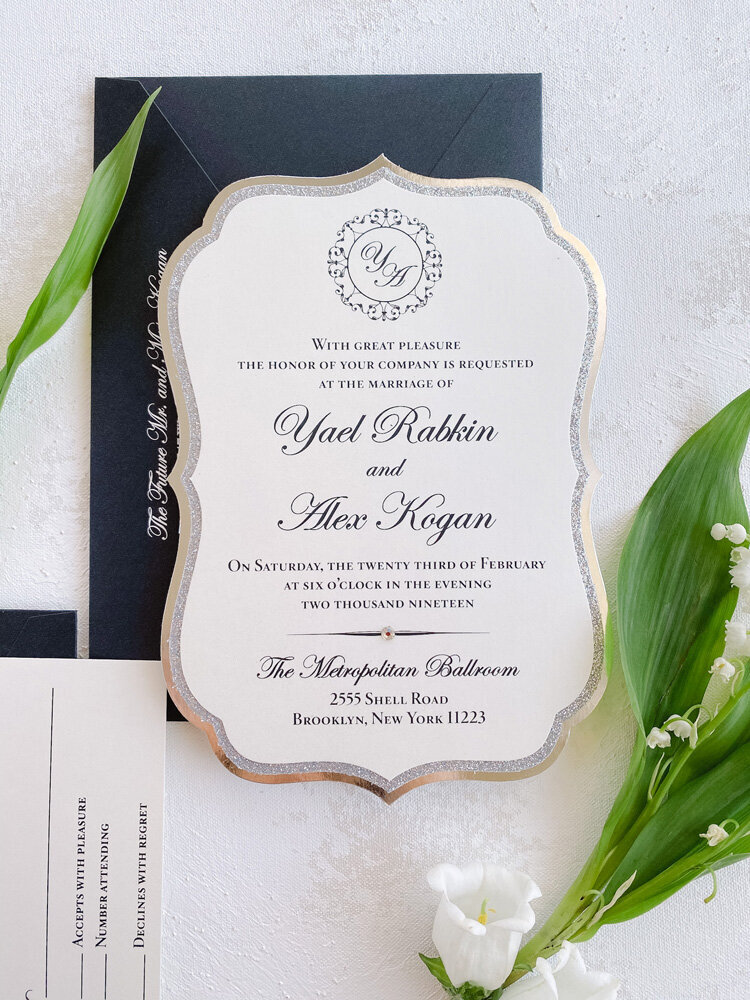 Elegant silver classic wedding invitations 