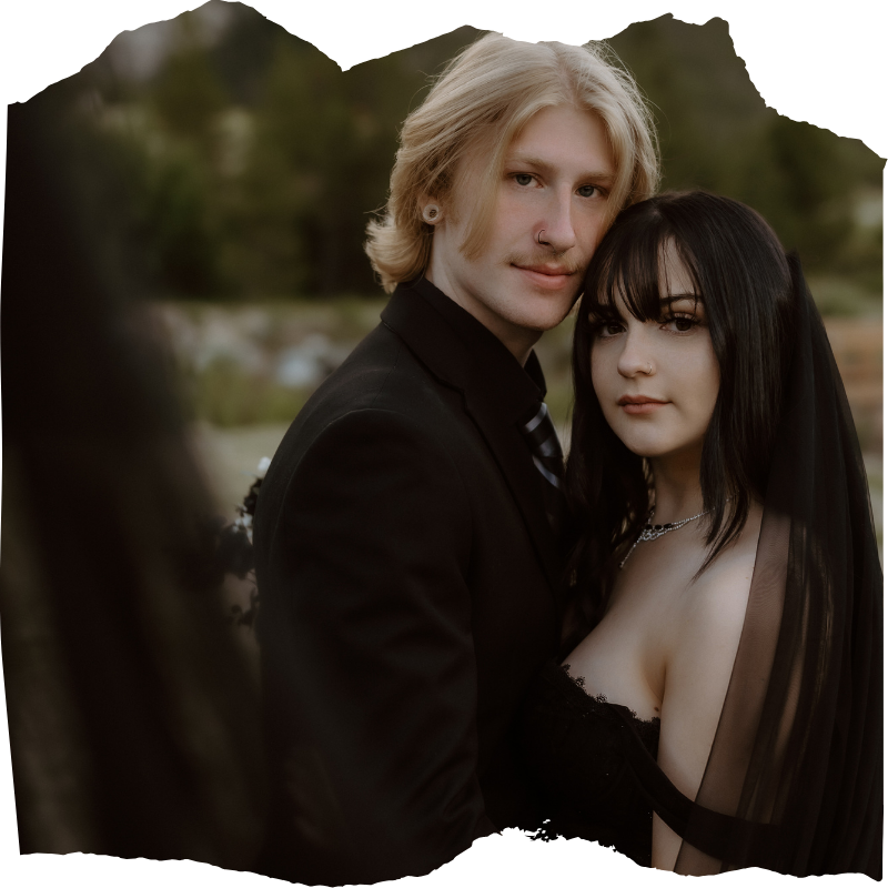 gothic wedding in Colorado with a couple wearing all black