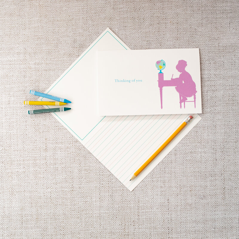 Coral and Blue Stationery for Kids Thinking of You Card for little girls
