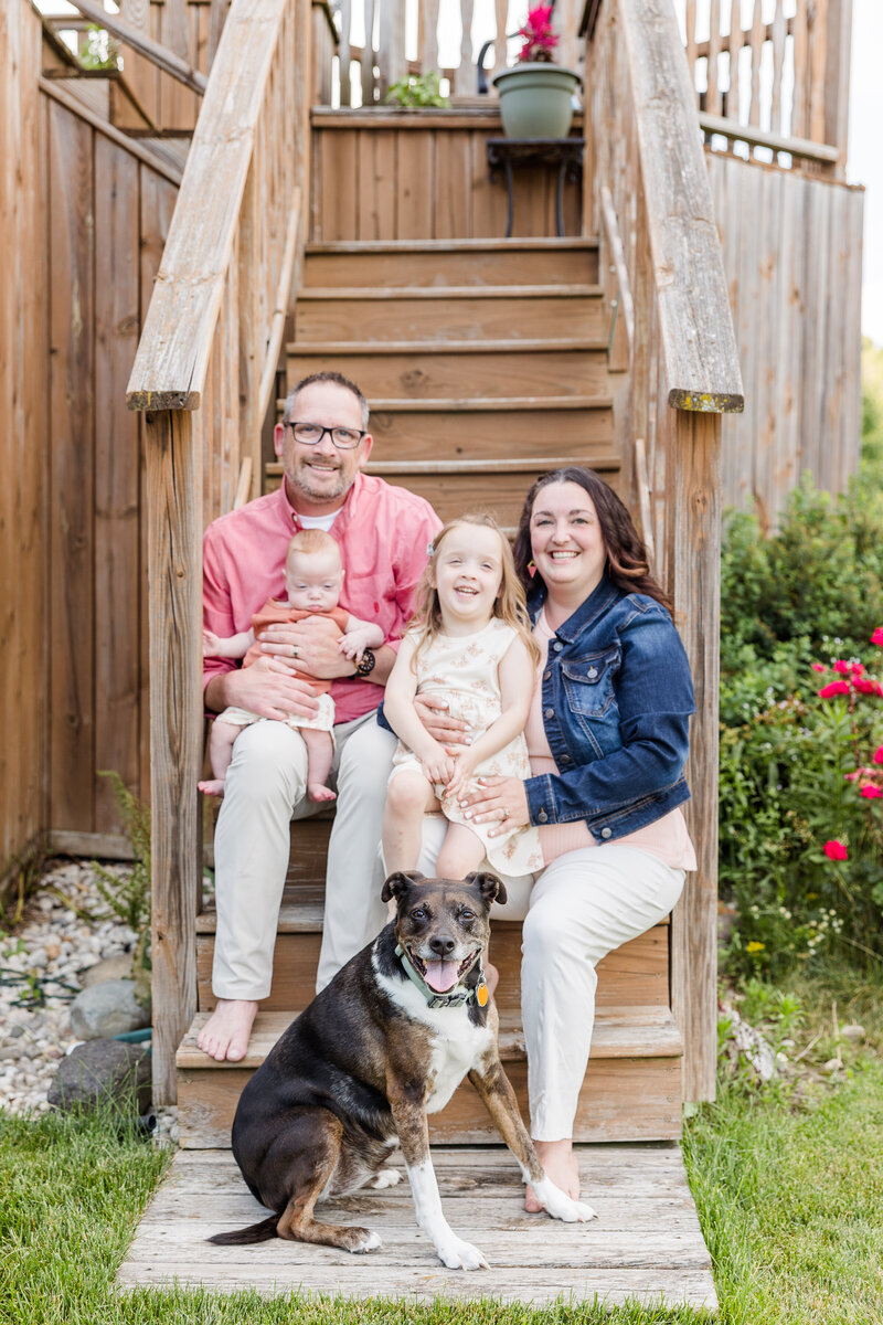 Family Photo with dog at family home. 