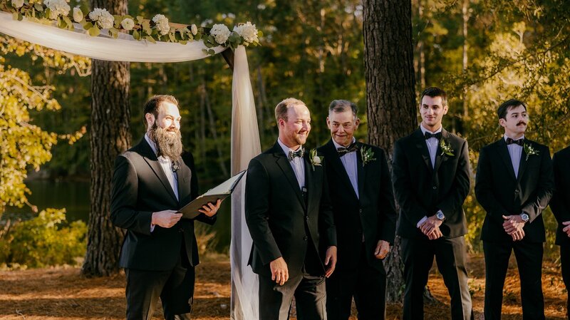 Groom seeing his bride for first time at Lake House at Bulow in Charleston SC 