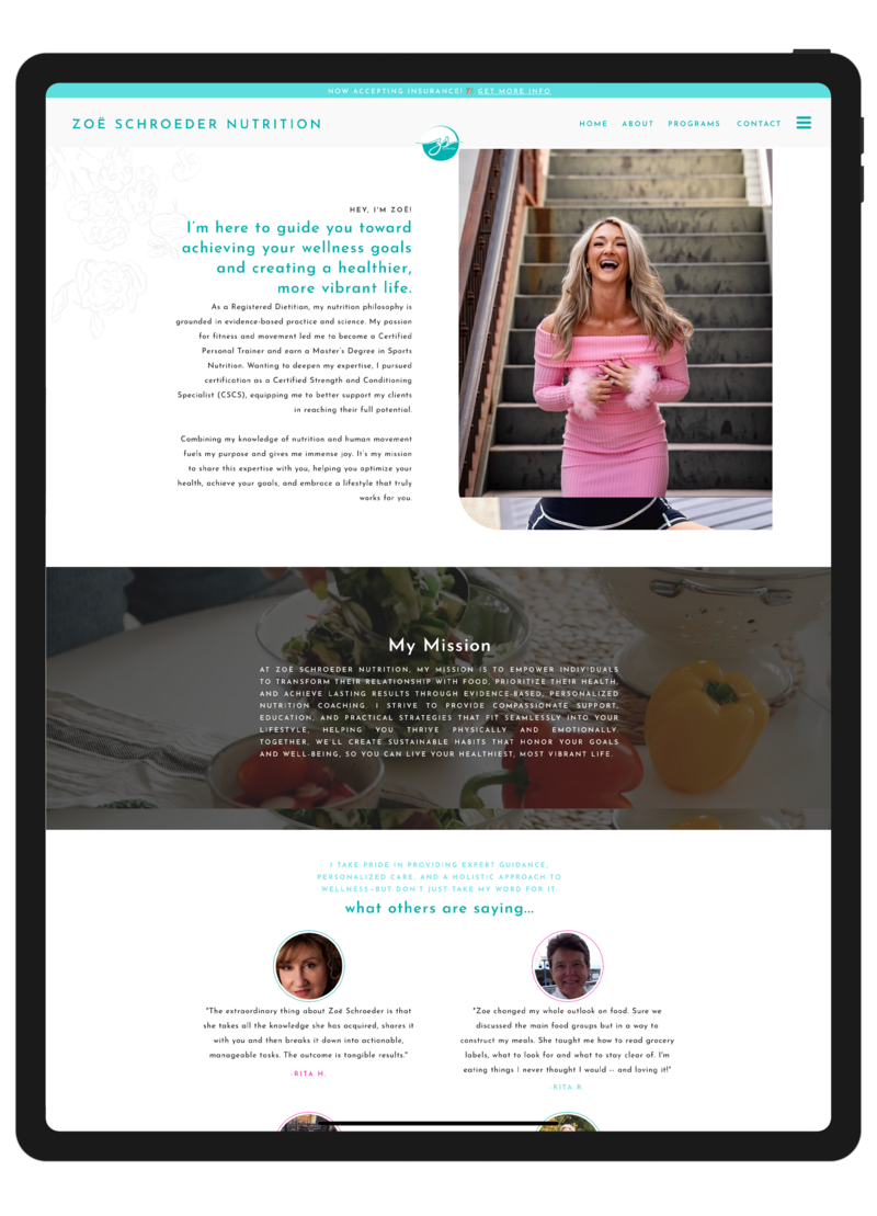 Zoe Schroeder Nutrition Website Refresh For About Page