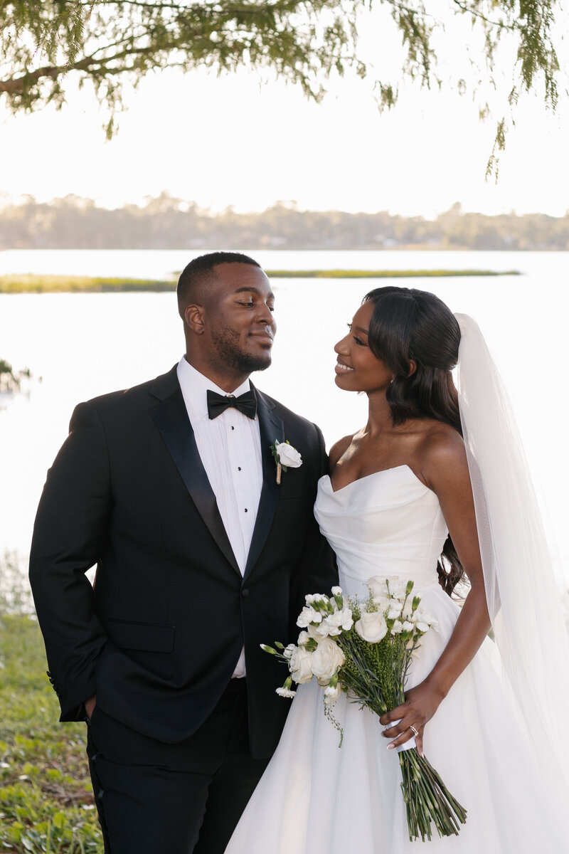 bridal portrait with bouquet on wedding day