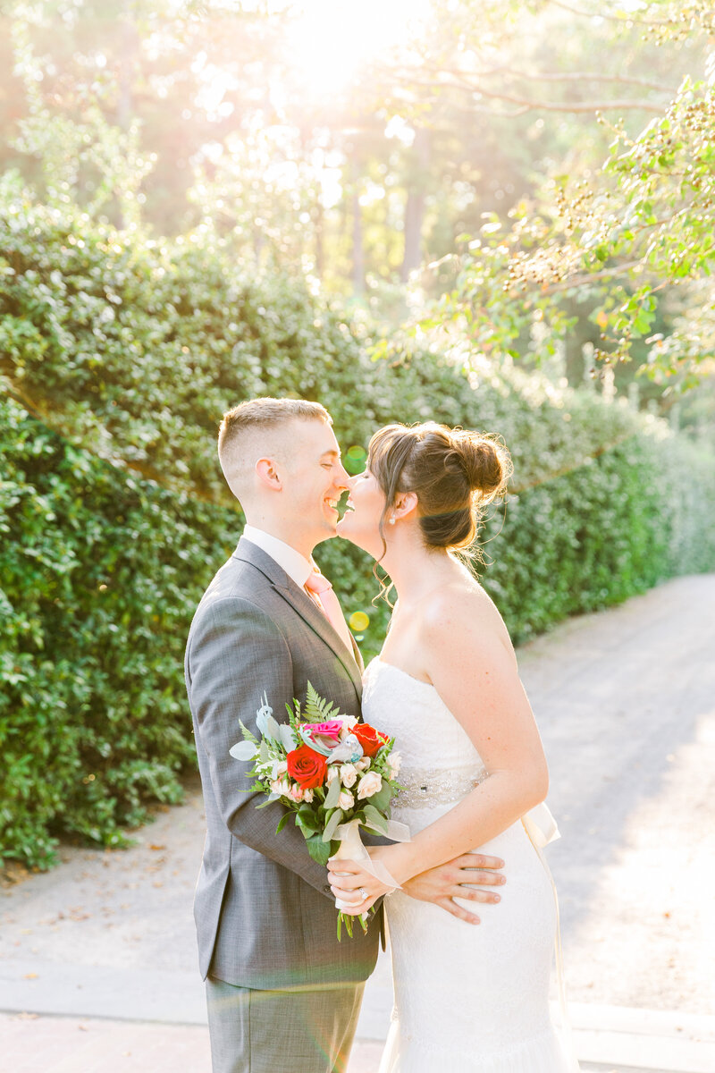 Bride and groom share a kiss