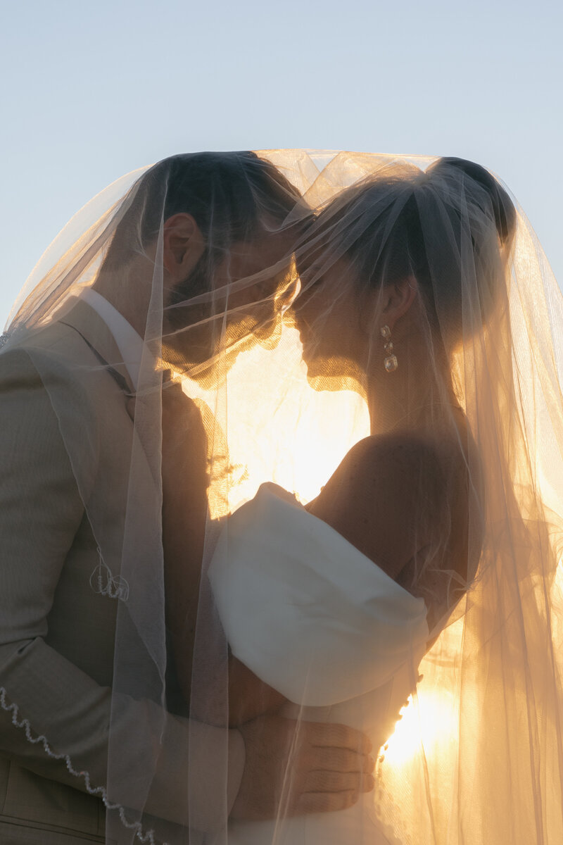 Romantic veil portrait at sunset Orange County photographer image