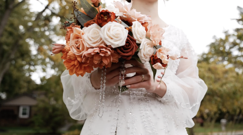 close up shot of a bride holding a bouquet
