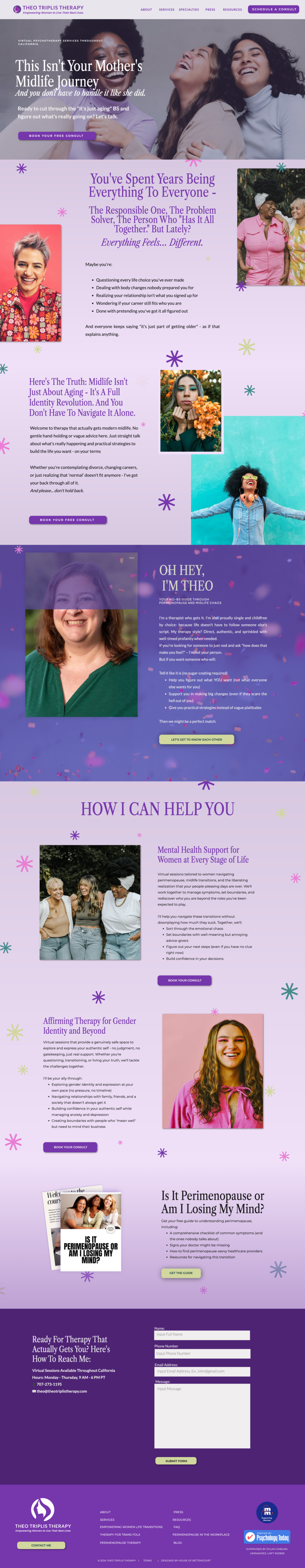 A vibrant therapy website design completed in a week, highlighting bold colors, a clear call-to-action, and a welcoming layout tailored for client engagement.