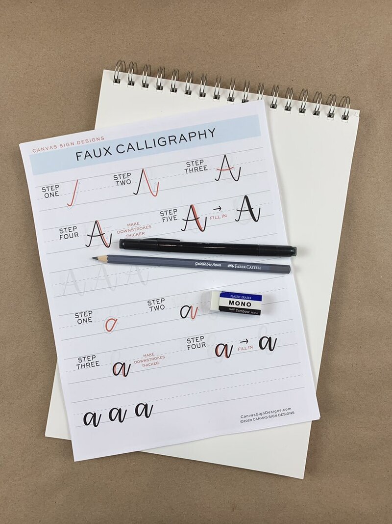 Calligraphy pens on white calligraphy worksheet