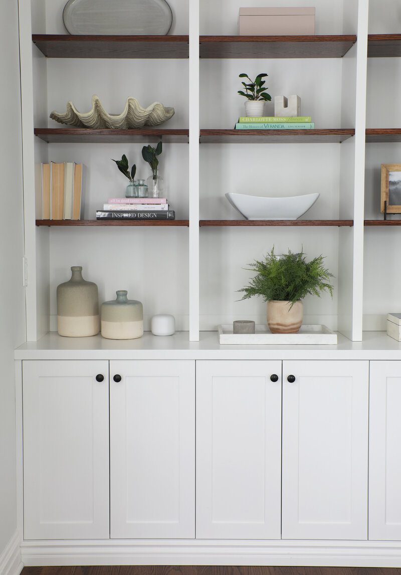 Chic bookshelf styling with simple accessories
