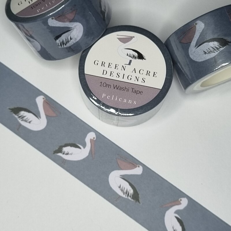 Bring a peaceful, nature-inspired feel to your crafts with this unique pelican washi tape by Green Acre Designs. Showcasing elegant hand-drawn pelicans in a gentle repeat, this 10-metre roll is perfect for adding personality to your planner spreads, handmade cards, gift wrap, or journal pages. With soft coastal tones and a smooth matte finish, it's ideal for stationery lovers, bird watchers, and anyone drawn to thoughtful, Australian-inspired design. Easy to use and reposition, this tape combines beauty and functionality in every strip.