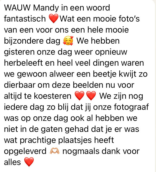 Lieve woorden bruidsfotograaf.