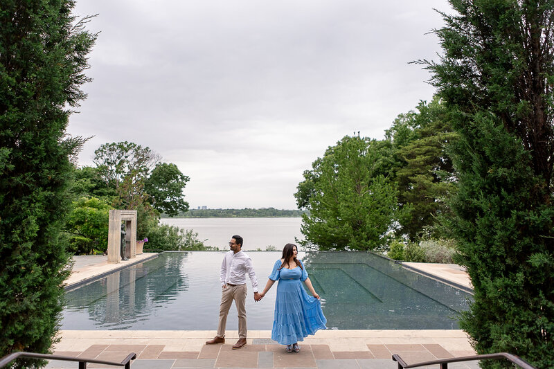 A spring engagement session at the Dallas Arboretum and downtown near the Winspear Opera House