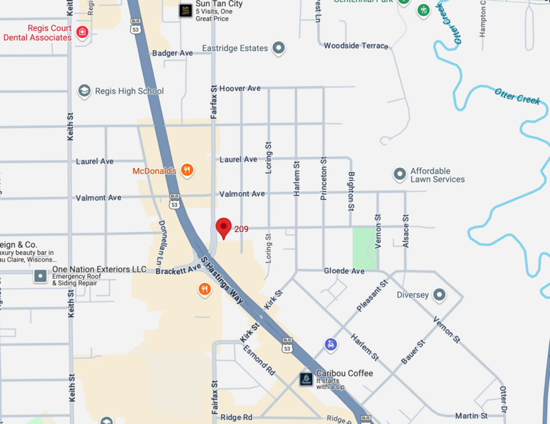 Google map showing the location of AMK Cleaning Services in Rice Lake, WI