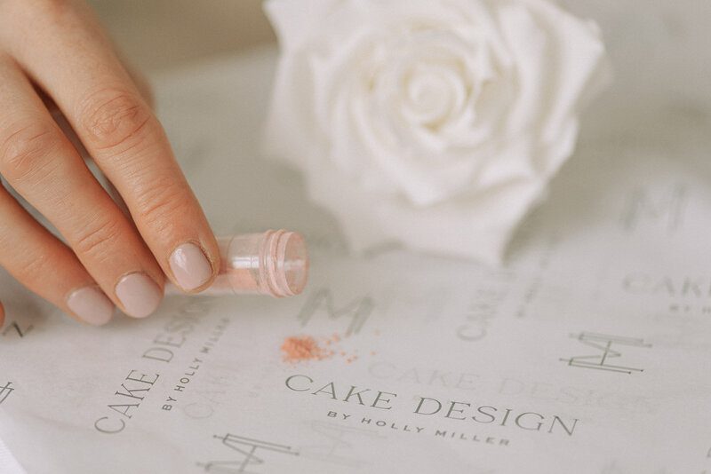 Custom branded tissue paper for Cake Design by Holly Miller styled with sugar flower photography