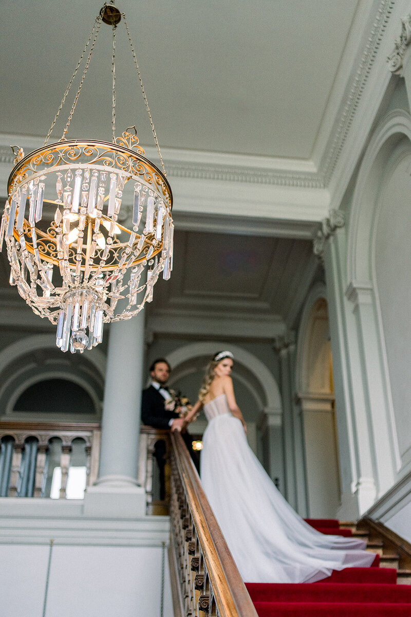 Luxurious Staircase Bridal Portrait at Palace Hotel, San Francisco