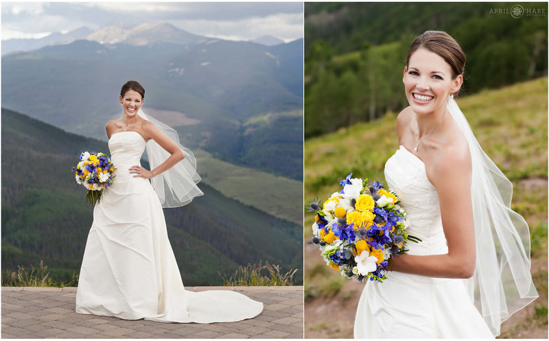 Beautiful bride portrait at Holy Cross Event Deck at Vail Resort in Colorado