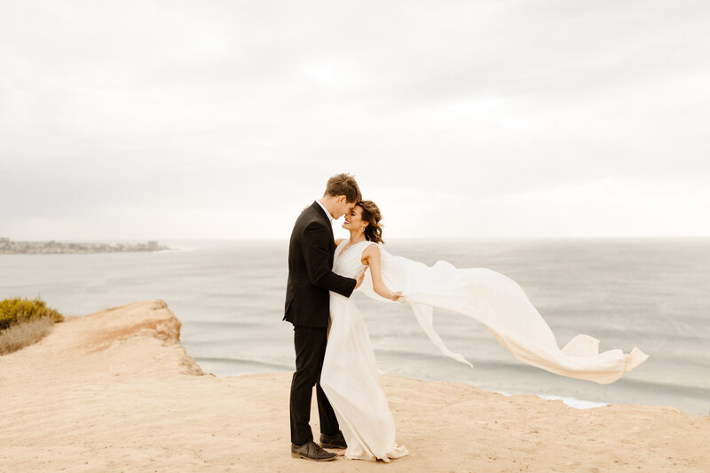 bride and groom at Los Angeles cliffside elopement
