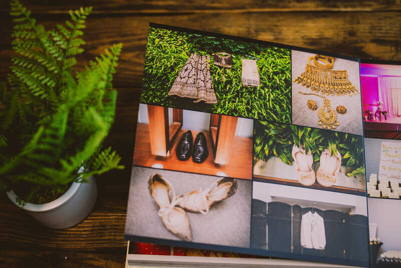 one page of a customized wedding album showing a contemporary block design