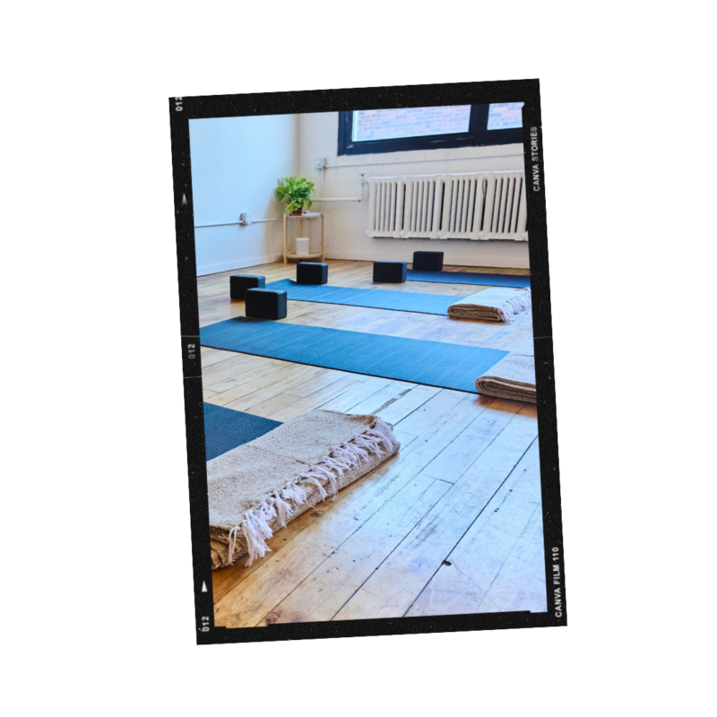 Polaroid features image of Held Space creative studio equipped with yoga mats and blocks.