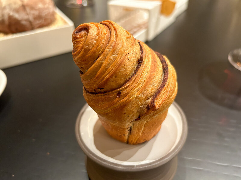 The first bread of the night from Ristorante Berton in Milan, Italy. Looks like a cinnamon roll tower.