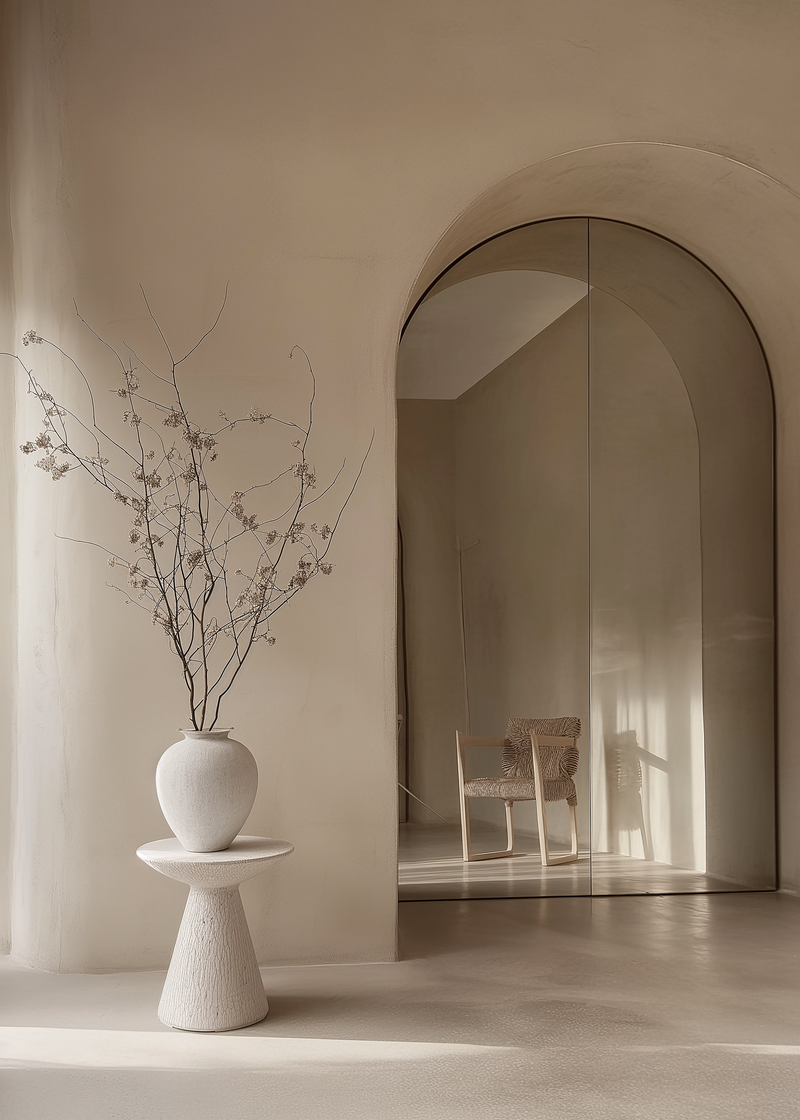 Minimalistic beige room interior