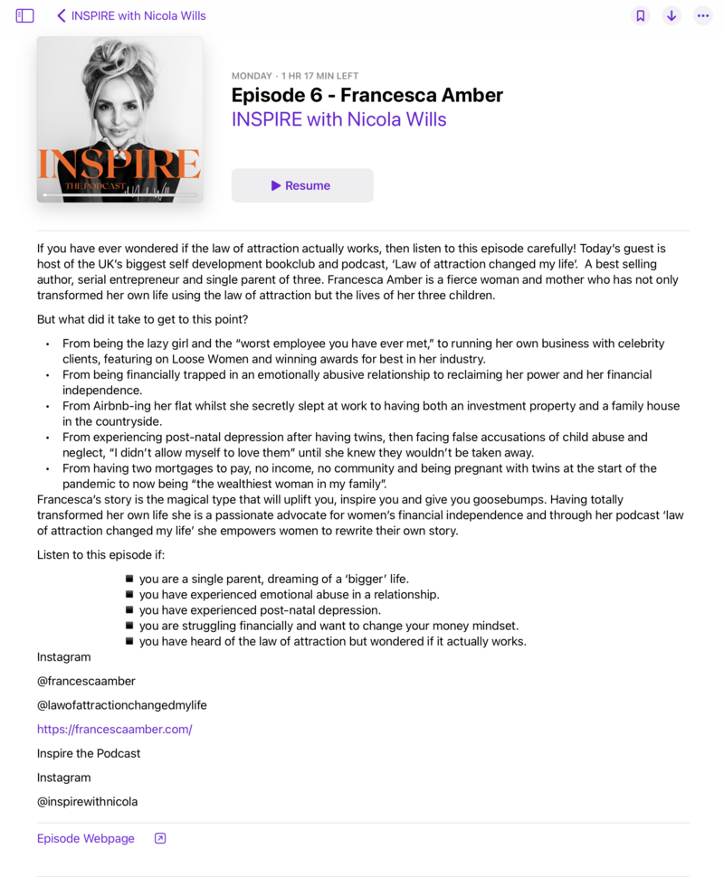 Inspire Podcast Show Notes - Francesca Amber