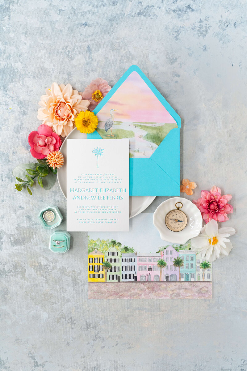 Charleston, South Carolina luxury destination wedding invitations for classic bride.