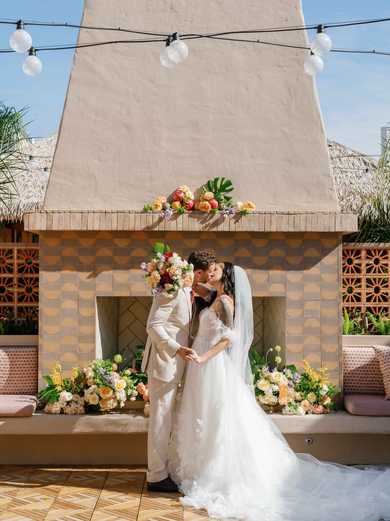 Couple with large floral installation