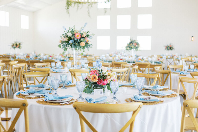 Summer colorful indoor wedding reception at carter valley ranch