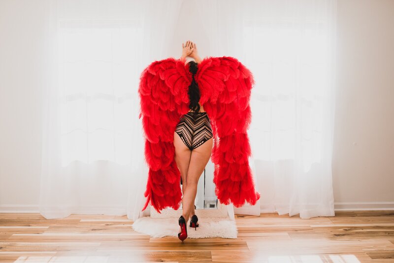 angel wings boudoir photo shoot