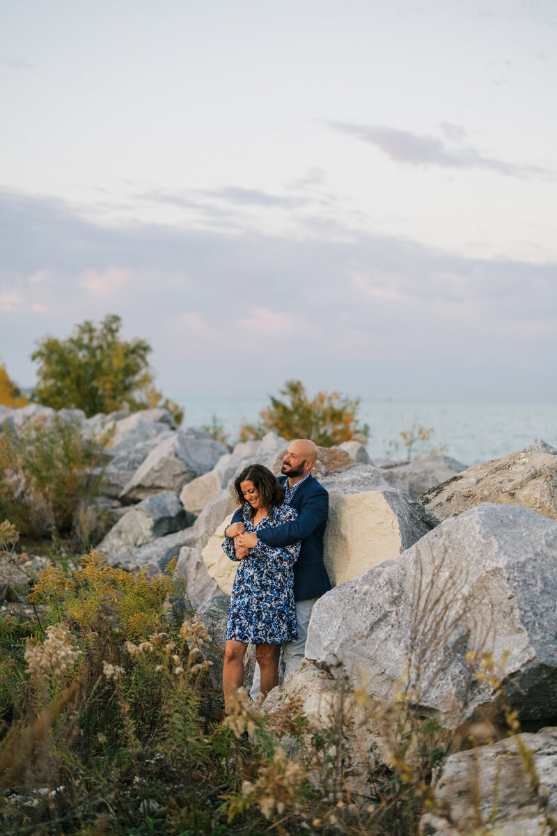 A beautiful fall engagement photo taken at Chicago's Northerly Island