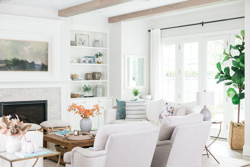 Modern Coastal White Living Room with fireplace