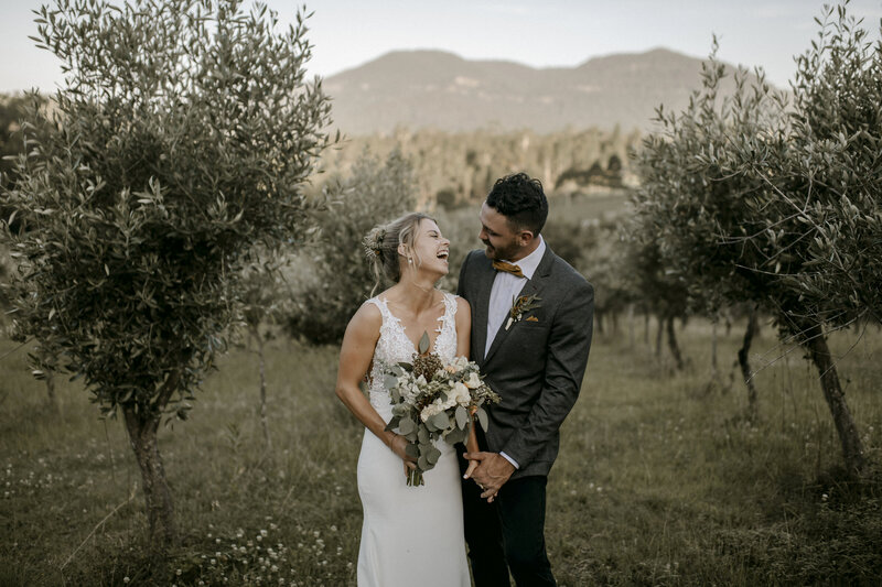 Bride and Groom in an olive grove