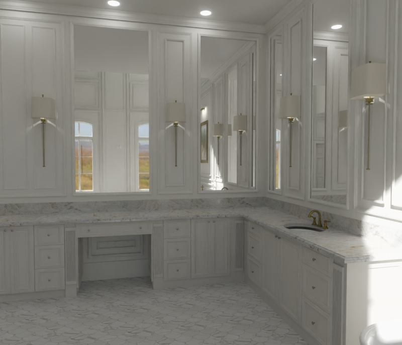 rendering of master bathroom. mandeville lousianna master bathroom design. luxury bathroom design. cape charles interior designer. virtual design. remote design. french country bathroom. 