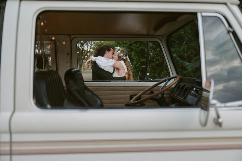 elopement couple in the VW bus