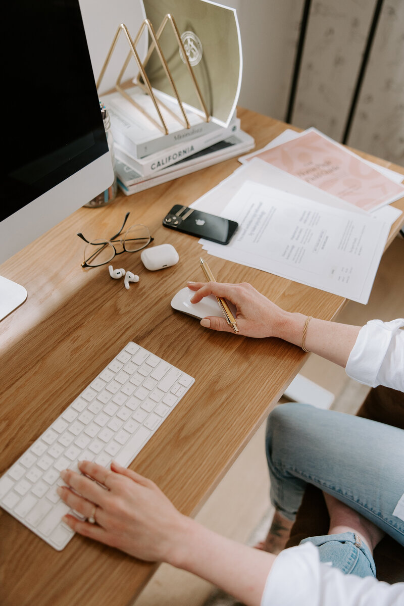 A copywriter for websites sitting at a desk