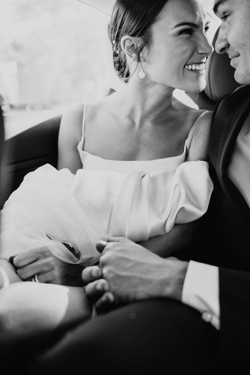 bride and groom in getaway car in columbus indiana
