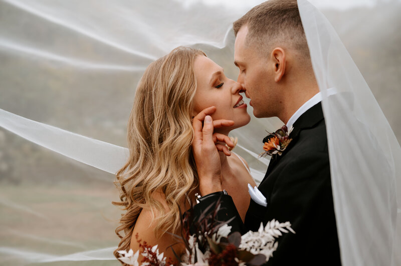 under the veil wedding portrait