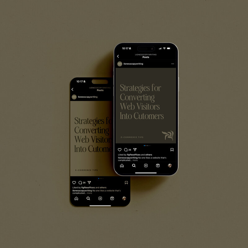 Branded social media iPhone mockups for a copywriter