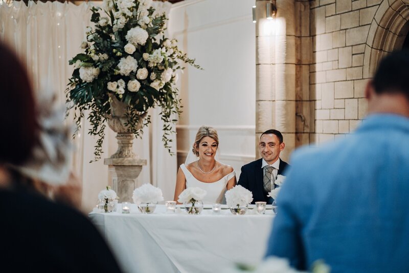 Bride and groom at the wedding breakfast for their wedding