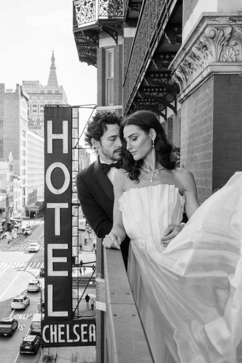 Hotel Chelsea wedding couple on balcony