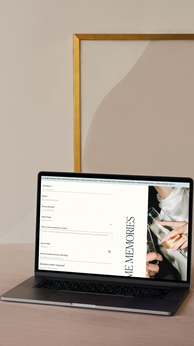 Custom wedding brand website design mockup for Always Present Events by Her Higher Standard Design Studio, featuring conversion-driven UX and luxury visuals.