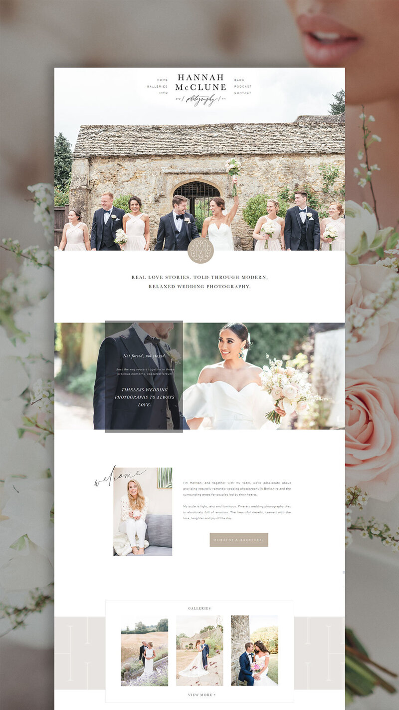 Long form mockup of Hannah McClune Showit wedding photography website