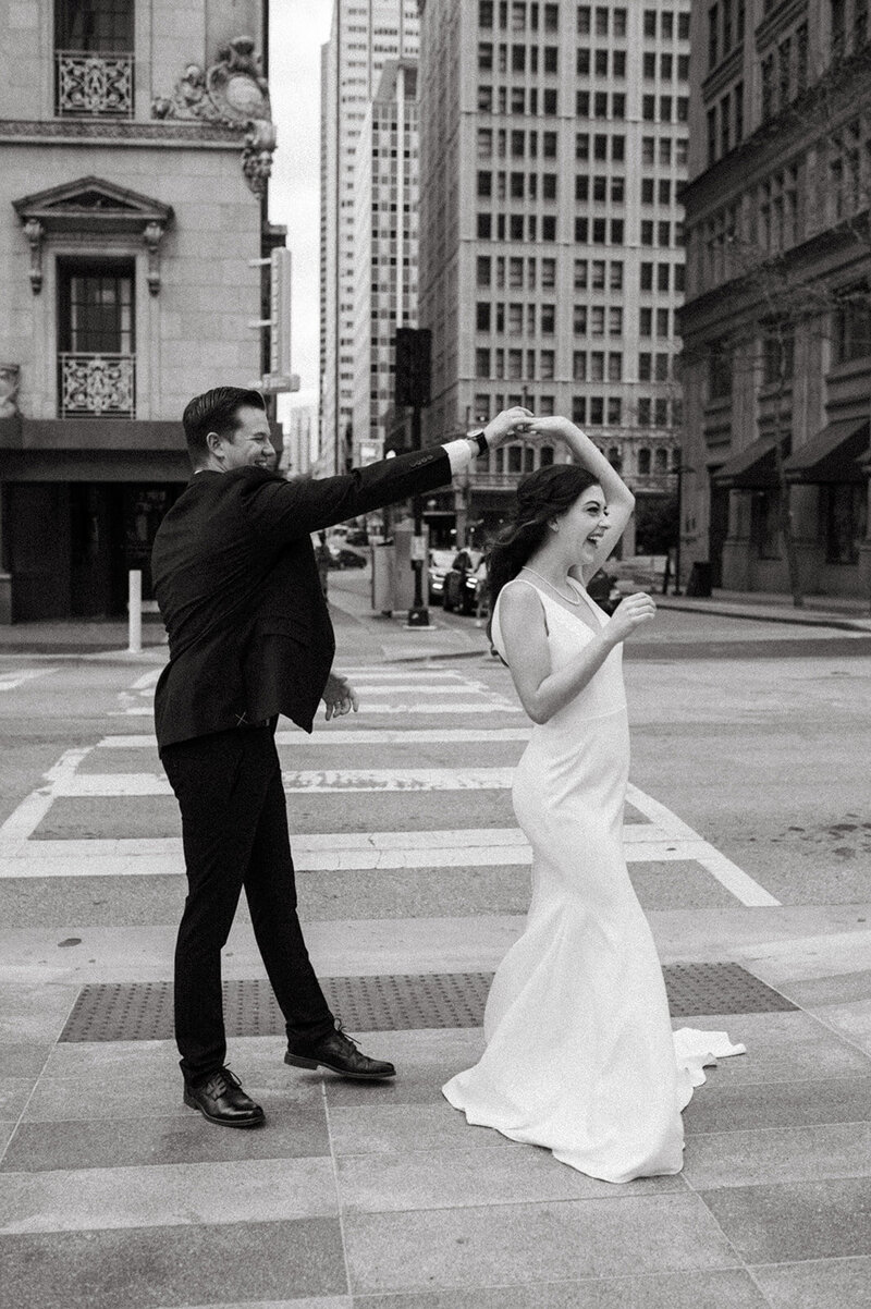 Bride and Groom in Downtown Dallas with a Dallas Wedding Photographer