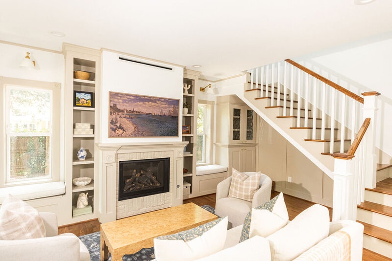 Historical, coastal, peaceful living room, designed by Hope Miriam Designs in DFW