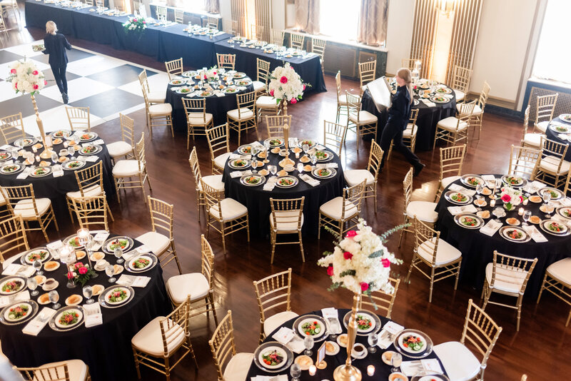 wedding reception setup in ballroom at george washington hotel