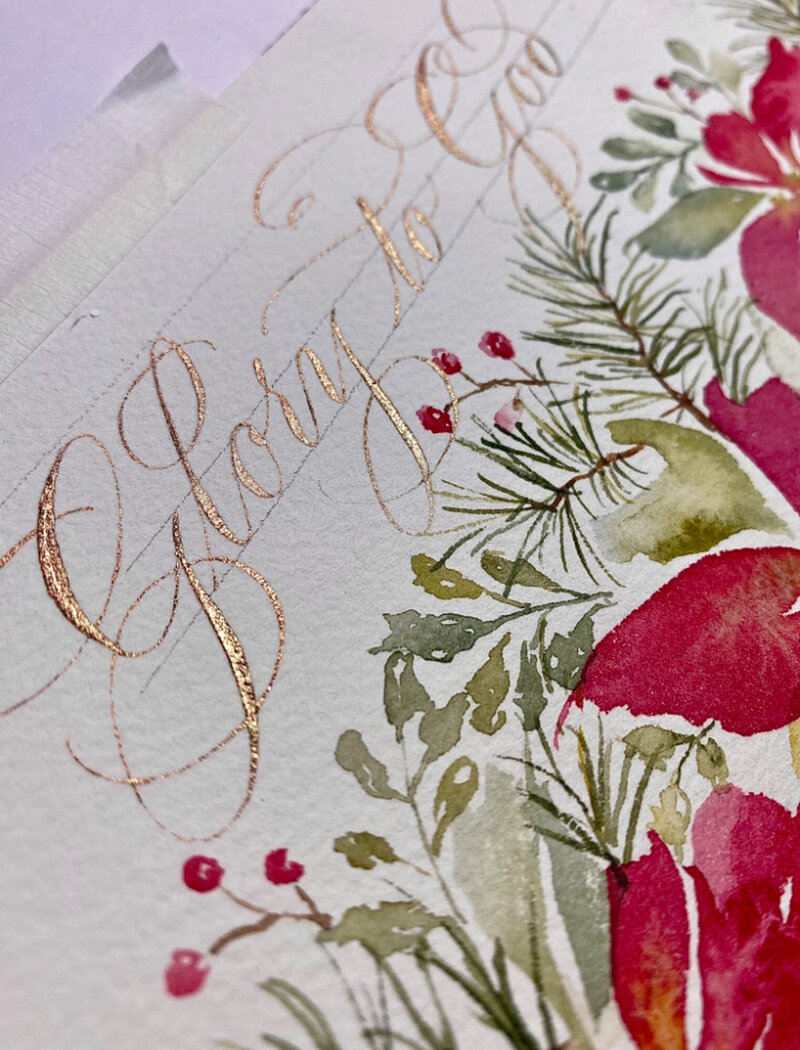 Custom commissioned calligraphy with floral details