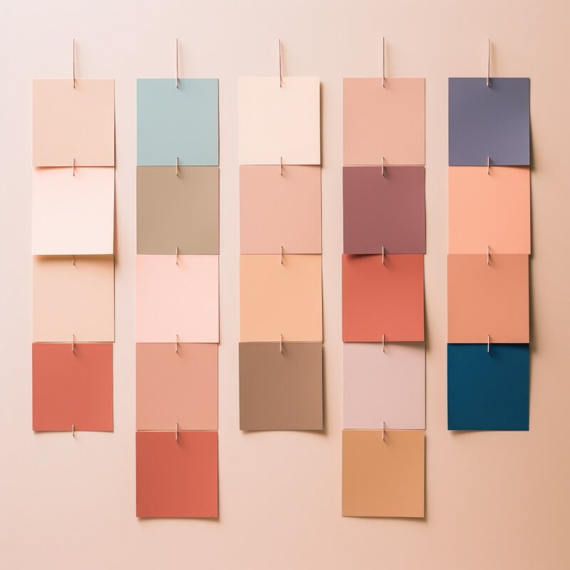 paint swatches pinned up against a wall. 
